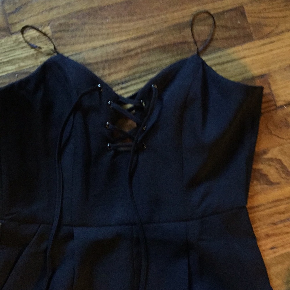 Renamed lace up strapless jumpsuit